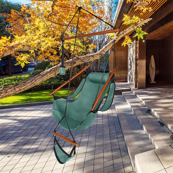 Oxford Cloth Hardwood With Cup Holder Wooden Stick Perforated 100kg Seaside Courtyard Oxford Cloth Hanging Chair   Green