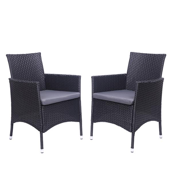 2pcs Single Backrest Chairs Rattan Sofa Black