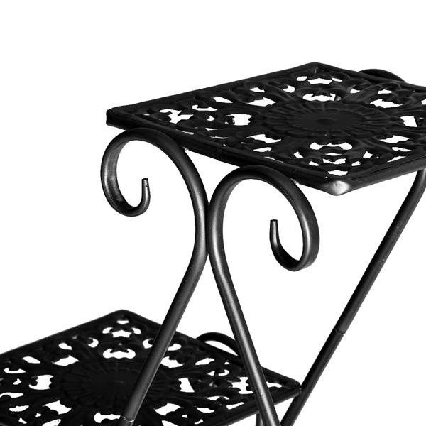 One Black Paint 30.3 Inch High Pentagon 3 Layers 5 Seats Potted Plant Stand  With Pattern Layout