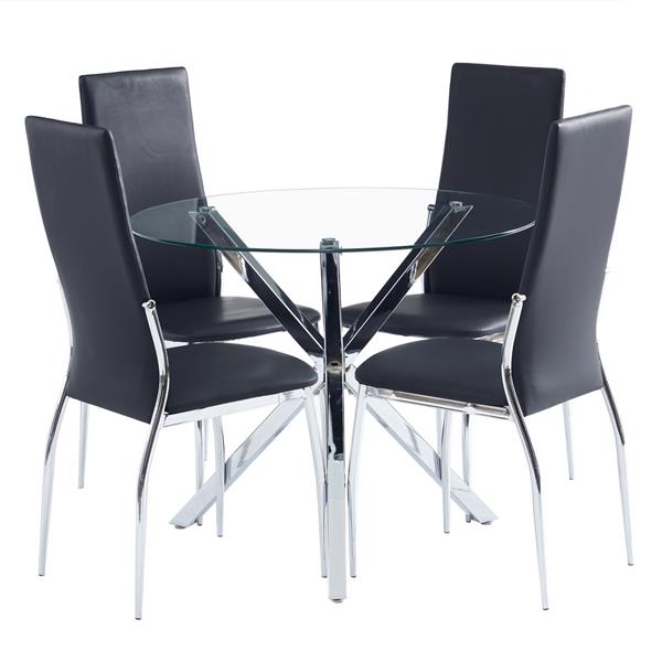 90*90*75cm Round Glass Dining Table Transparent Glass Table Leg Cross Design（only table）