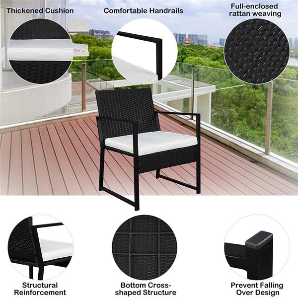 Single 2pcs Coffee Table 1pc Exposed Flat Chair Three-Piece Set Black