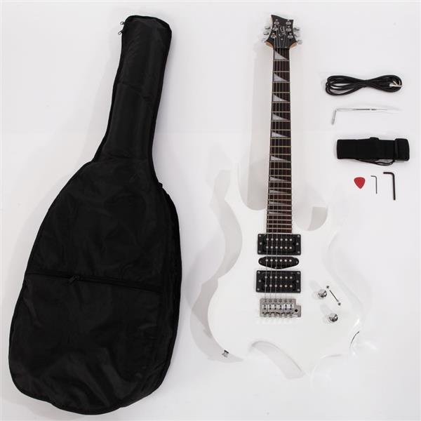 [Do Not Sell on Amazon]Glarry Flame Electric Guitar HSH Pickup Shaped Electric Guitar  Pack   Strap   Picks   Shake   Cable   Wrench Tool White