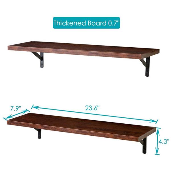 2 Display Ledge Shelf Floating Shelves Wall Mounted  with Bracket for Pictures and Frames Modern Home Decorative Brown