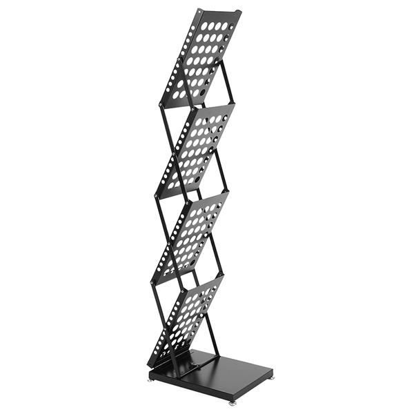 4-Tier Modern Folding Portable Metal Magazine Rack (Black)