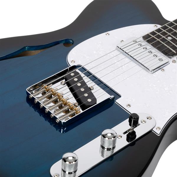 [Do Not Sell on Amazon]Glarry GTL Semi-Hollow Electric Guitar F Hole HS Pickups Rosewood Fingerboard White Pearl Pickguard Blue