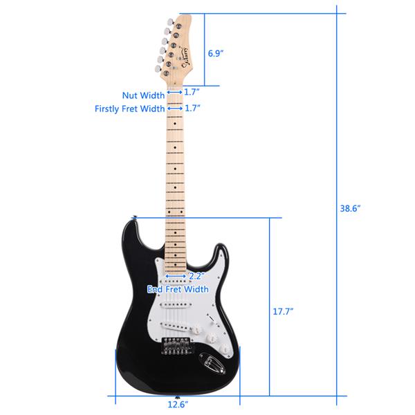 [Do Not Sell on Amazon] GST Maple Fingerboard Electric Guitar Bag Shoulder Strap Pick Whammy Bar Cord Wrench Tool Black & White