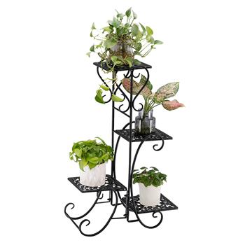 One Set Black Paint 32.3 Inches High 4 Square Patterned Potted Plants Stand