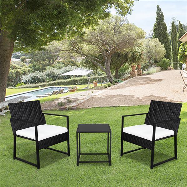 Single 2pcs Coffee Table 1pc Exposed Flat Chair Three-Piece Set Black