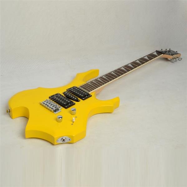 Novice Flame Shaped Electric Guitar HSH Pickup   Bag   Strap   Paddle   Rocker   Cable   Wrench Tool Yellow