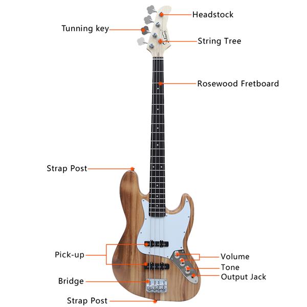 [Do Not Sell on Amazon]Glarry GJazz Bass with Electirc Bass Amplifier Power Wire Tools Burlywood