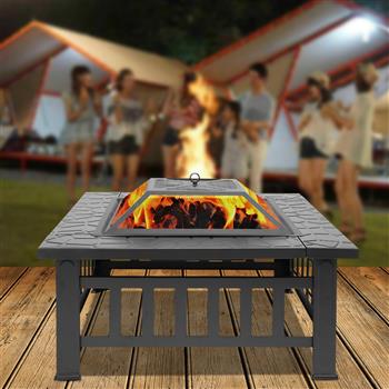 Portable Courtyard Metal Fire Bowl with Accessories Black