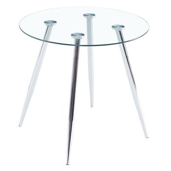 80*80*75cm Round Glass Dining Table Transparent Glass Table Leg Cross Design