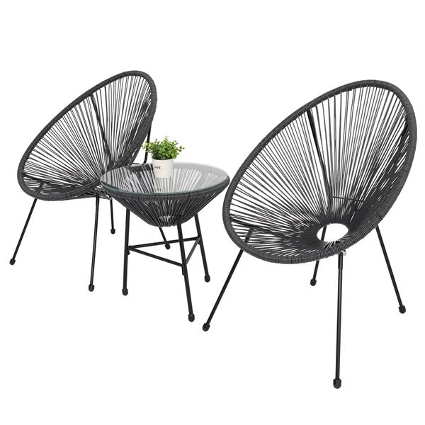 3-Piece All-Weather Patio Acapulco Bistro Furniture Set with 2 Chairs & Glass Top Table Gray