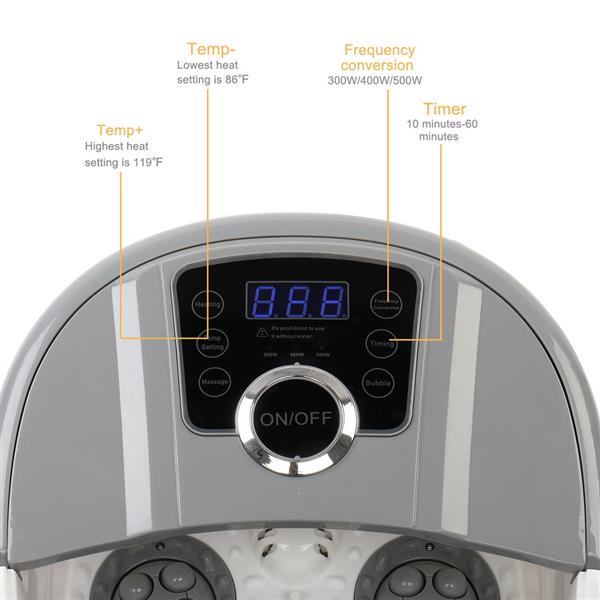 Foot Spa Foot Bath Massager with Touch Screen Digital Display Frequency Conversion 300/400/500W, Automatic Roller, Stress Relief for Tired Feet 110V Gray