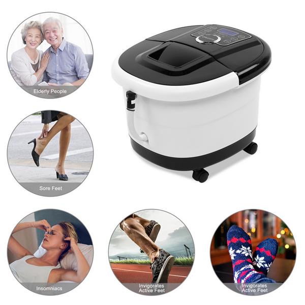 Foot Spa Foot Bath Massager with Touch Screen Digital Display Frequency Conversion 300/400/500W, Automatic Roller, Stress Relief for Tired Feet 110V Black