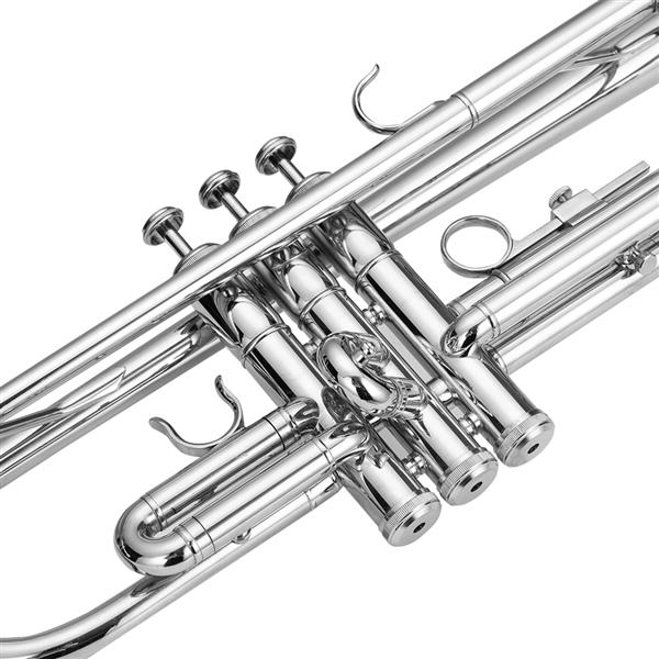 [Do Not Sell on Amazon]Glarry Brass Trumpet Bb with 7C Mouthpiece for Standard Student or Beginner Silver