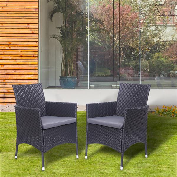 2pcs Single Backrest Chairs Rattan Sofa Black