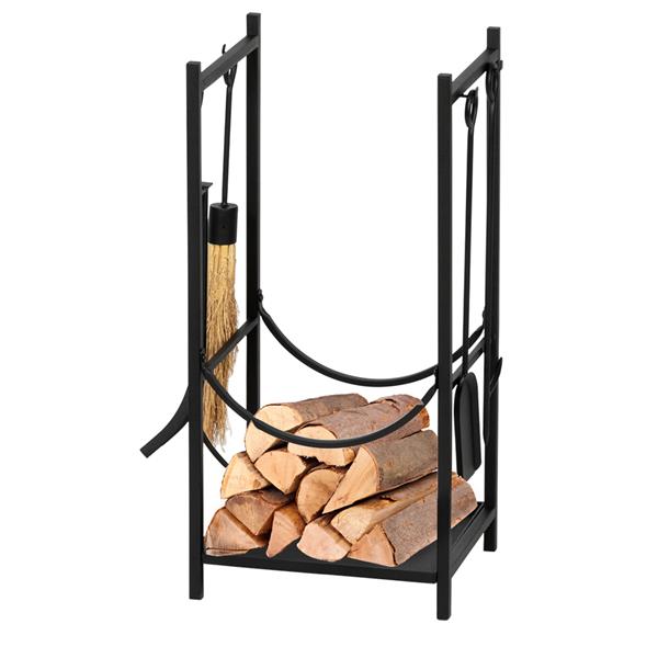Artisasset Black Paint 33 Inches High Square With 4 Tools Indoor And Outdoor Wrought Iron Fireplace Firewood Stand