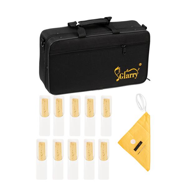 [Do Not Sell on Amazon]Glarry 17 Keys Flat B Black Clarinet with Two Mouthpieces Connector for Beginner Student