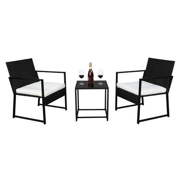 Single 2pcs Coffee Table 1pc Exposed Flat Chair Three-Piece Set Black