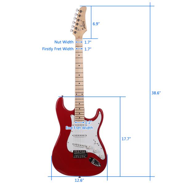 [Do Not Sell on Amazon]Glarry GST Maple Fingerboard Electric Guitar Bag Shoulder Strap Pick Whammy Bar Cord Wrench Tool Red