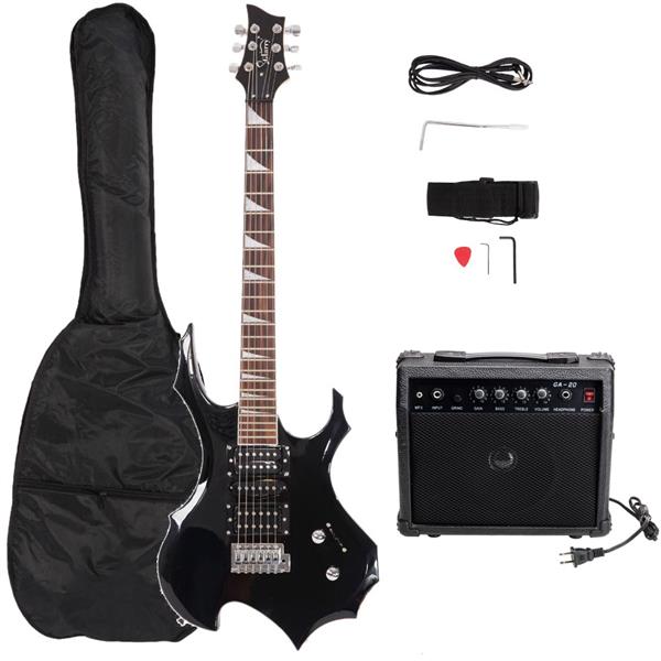 [Do Not Sell on Amazon]Glarry Flame Shaped Electric Guitar with 20W Electric Guitar Sound HSH Pickup Novice Guitar   Audio   Bag   Strap   Picks   Shake   Cable   Wrench Tool Black