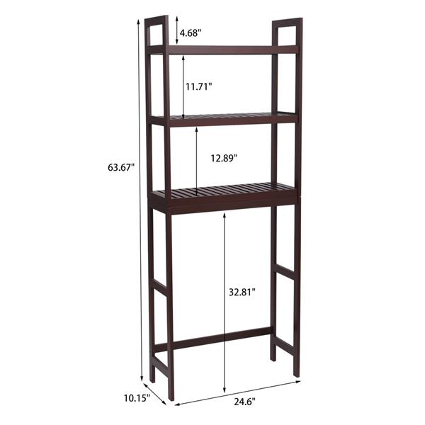 100% Bamboo Bathroom Rack 3-Layer Multifunctional Adjustable Shelf 63 * 26 * 163-Dark Brown