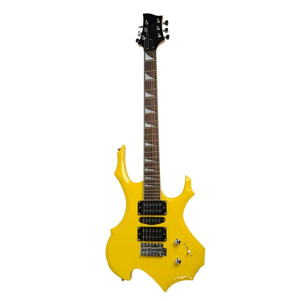 Novice Flame Shaped Electric Guitar HSH Pickup   Bag   Strap   Paddle   Rocker   Cable   Wrench Tool Yellow