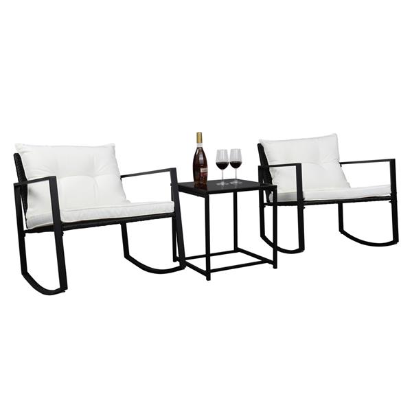 Single 2pcs Coffee Table 1pc Exposed Rocking Chair Three-Piece Set Black