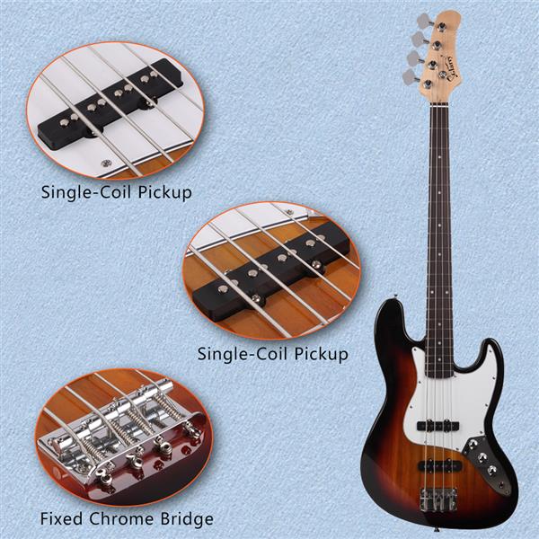 [Do Not Sell on Amazon]Glarry GJazz Bass with Electirc Bass Amplifier Power Wire Tools Sunset