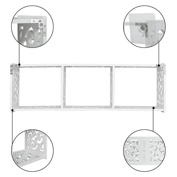 Wood-plastic Board Three lattices Carved Overhead Storage Rack White 