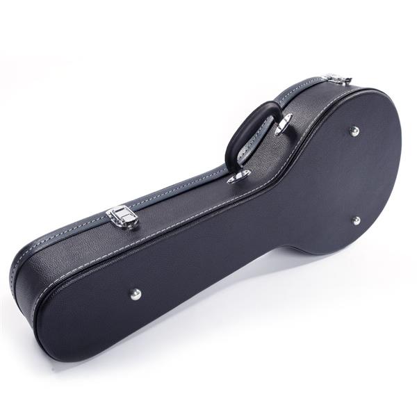 [Do Not Sell on Amazon]Glarry Hardshell A-Style Microgroove Pattern Leather Wood Mandolin Case Black