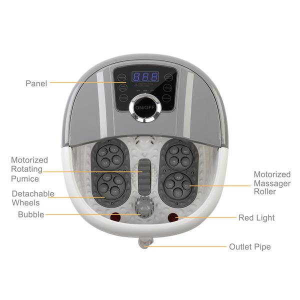 Foot Spa Foot Bath Massager with Touch Screen Digital Display Frequency Conversion 300/400/500W, Automatic Roller, Stress Relief for Tired Feet 110V Gray