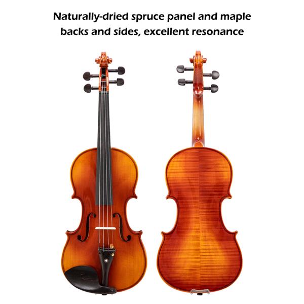 [Do Not Sell on Amazon]Glarry 4/4 Spruce Panel Violin Bright Natural Wood Back Panel Side Plate Rectangular Case Octagonal Prism Bow