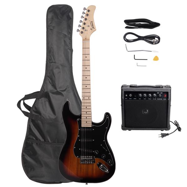 [Do Not Sell on Amazon]Glarry GST Stylish Electric Guitar Kit with Black Pickguard Sunset Color