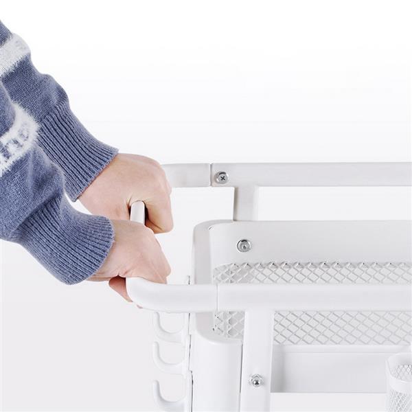 3-Tier Rolling Cart with Peg board Hooks Baskets White