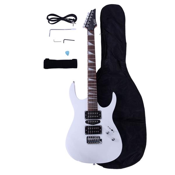 [Do Not Sell on Amazon]Glarry 170 Model With 20W Electric Guitar Pickup Hsh Pickup Guitar   Stereo   Bag   Harness   Picks   Rocker   Connector     Wrench Tool White