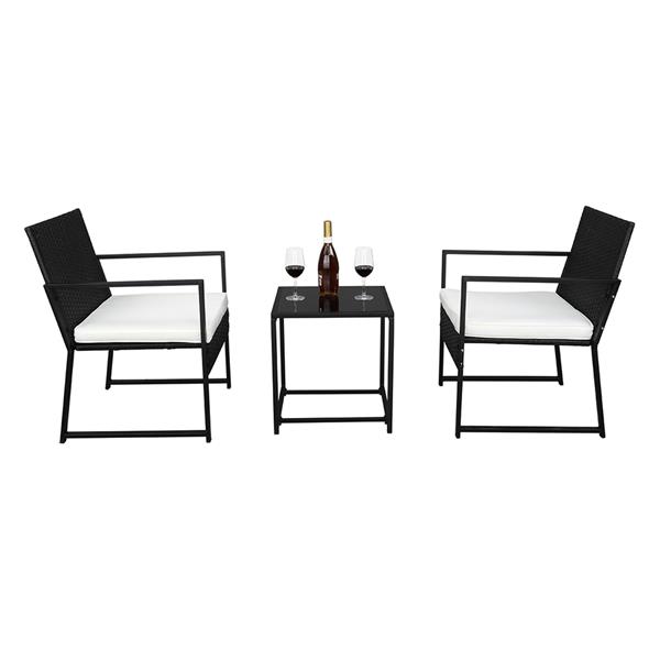 Single 2pcs Coffee Table 1pc Exposed Flat Chair Three-Piece Set Black