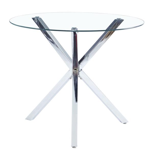 90*90*75cm Round Glass Dining Table Transparent Glass Table Leg Cross Design（only table）