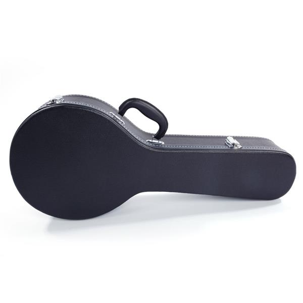 [Do Not Sell on Amazon]Glarry Hardshell A-Style Microgroove Pattern Leather Wood Mandolin Case Black