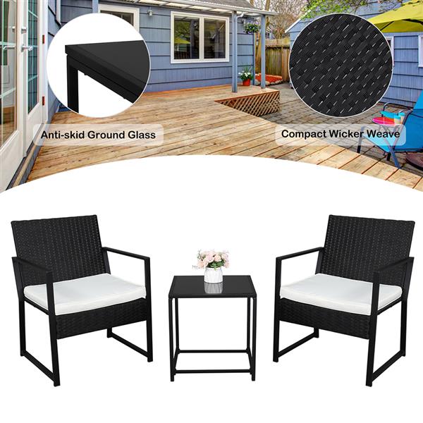 Single 2pcs Coffee Table 1pc Exposed Flat Chair Three-Piece Set Black