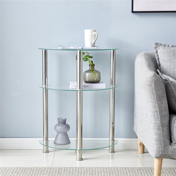 58*30*76cm Three-layer Tempered Glass Stainless Steel Tube Semicircular Side Table