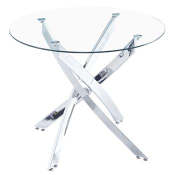 90*90*75cm Round Glass Dining Table Transparent Glass Table Leg Cross Design（only table）