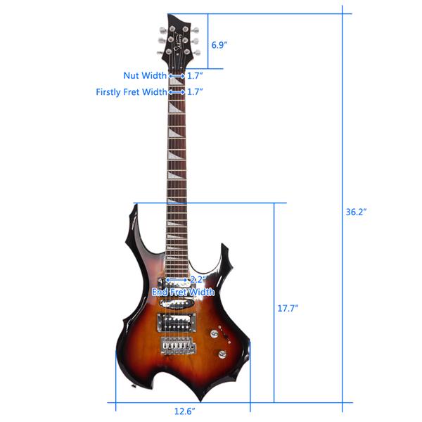 [Do Not Sell on Amazon]Glarry Flame Shaped Electric Guitar with 20W Electric Guitar Sound HSH Pickup Novice Guitar   Audio   Bag   Strap   Picks   Shake   Cable   Wrench Tool Sunset Color