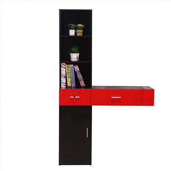 Wall Mount Beauty Salon Spa Mirrors Station Hair Styling Station Desk Black & Red 