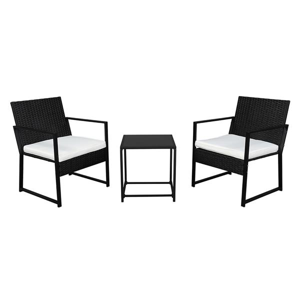 Single 2pcs Coffee Table 1pc Exposed Flat Chair Three-Piece Set Black