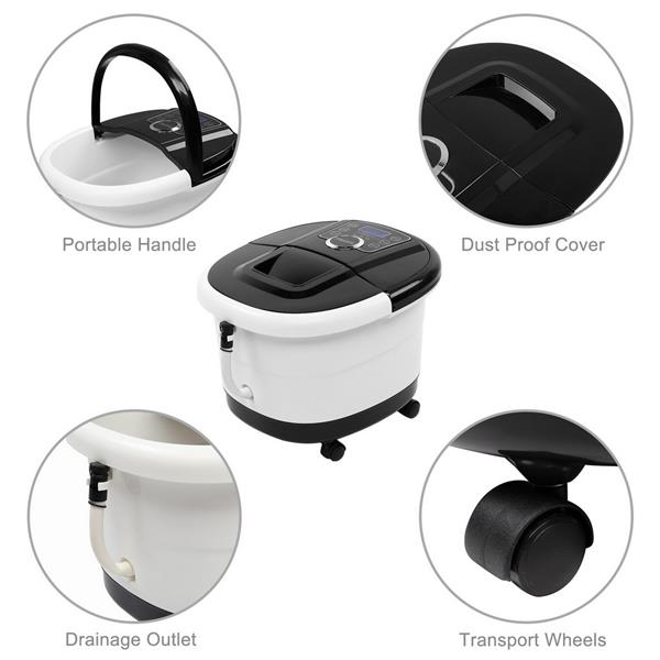 Foot Spa Foot Bath Massager with Touch Screen Digital Display Frequency Conversion 300/400/500W, Automatic Roller, Stress Relief for Tired Feet 110V Black