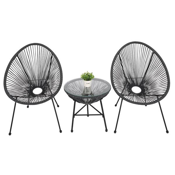 3-Piece All-Weather Patio Acapulco Bistro Furniture Set with 2 Chairs & Glass Top Table Gray