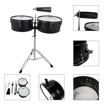 [Do Not Sell on Amazon]Glarry Percussion 13\\" & 14\\" Timbales Drum Set with Stand and Cowbell Black
