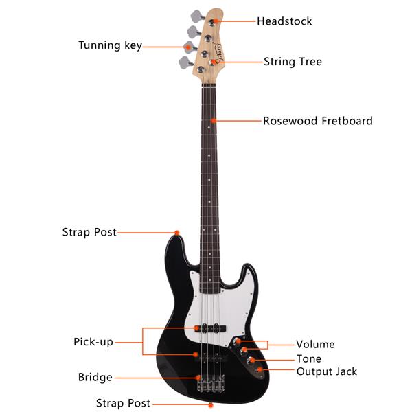 [Do Not Sell on Amazon]Glarry GJazz Bass with Electirc Bass Amplifier Power Wire Tools Black